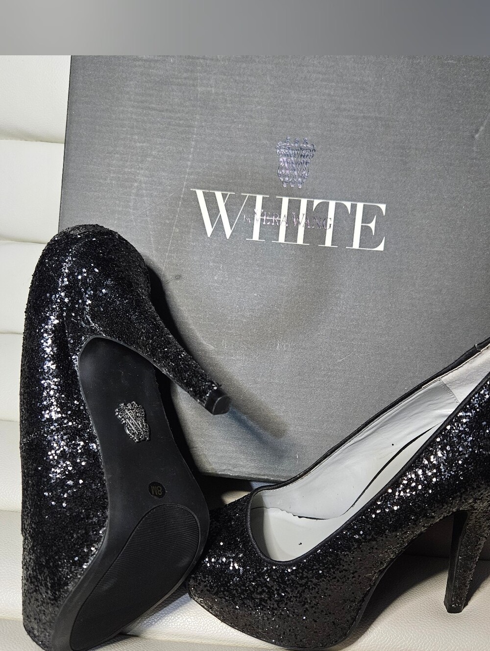 WHITE By VERA WANG Black Sequin High Heel Pumps - Women's Evening Shoes